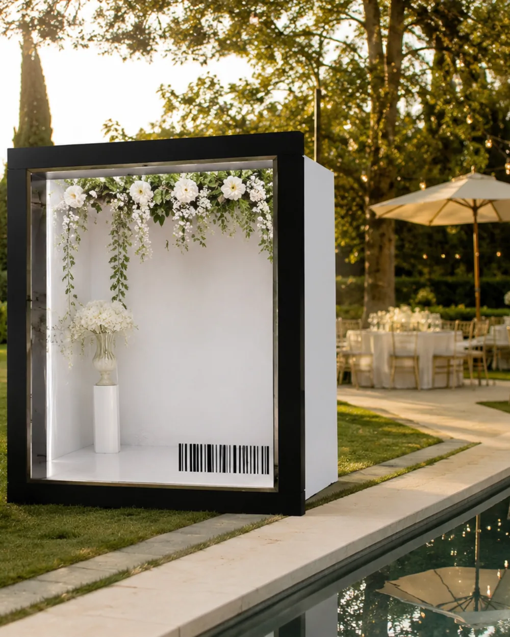 Animation Festlya installée dans un jardin avant l'arrivée des invités