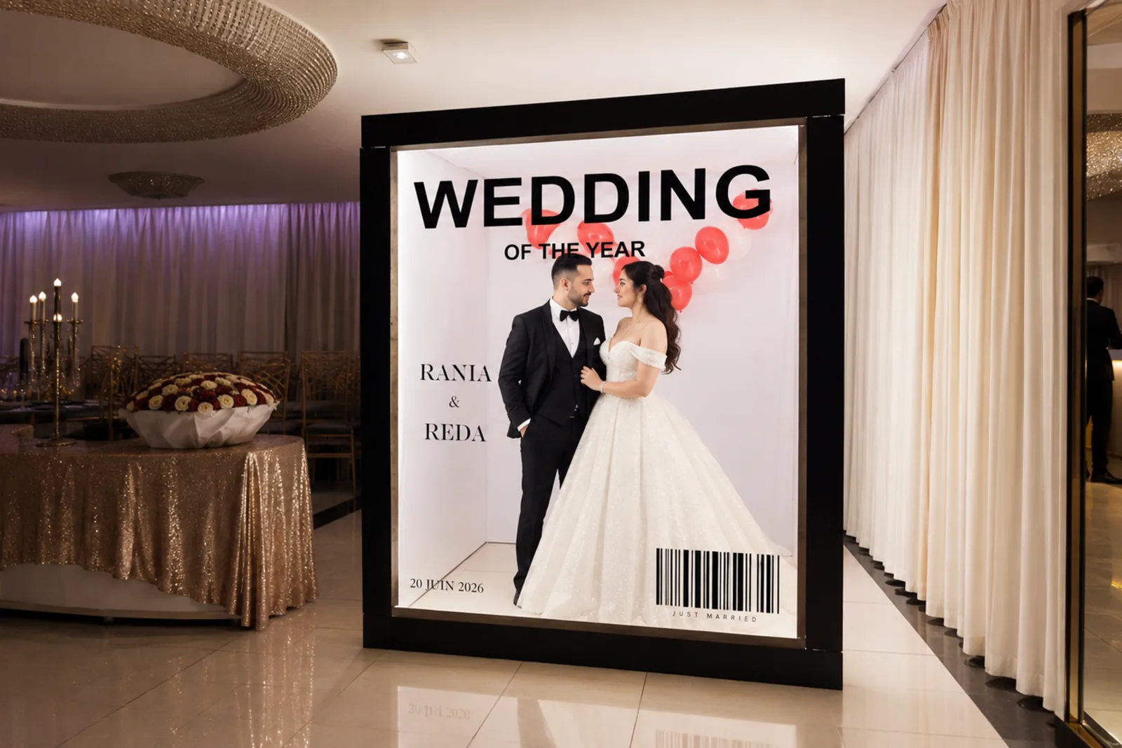 Réception — Magazine Box installé dans la salle avant le service